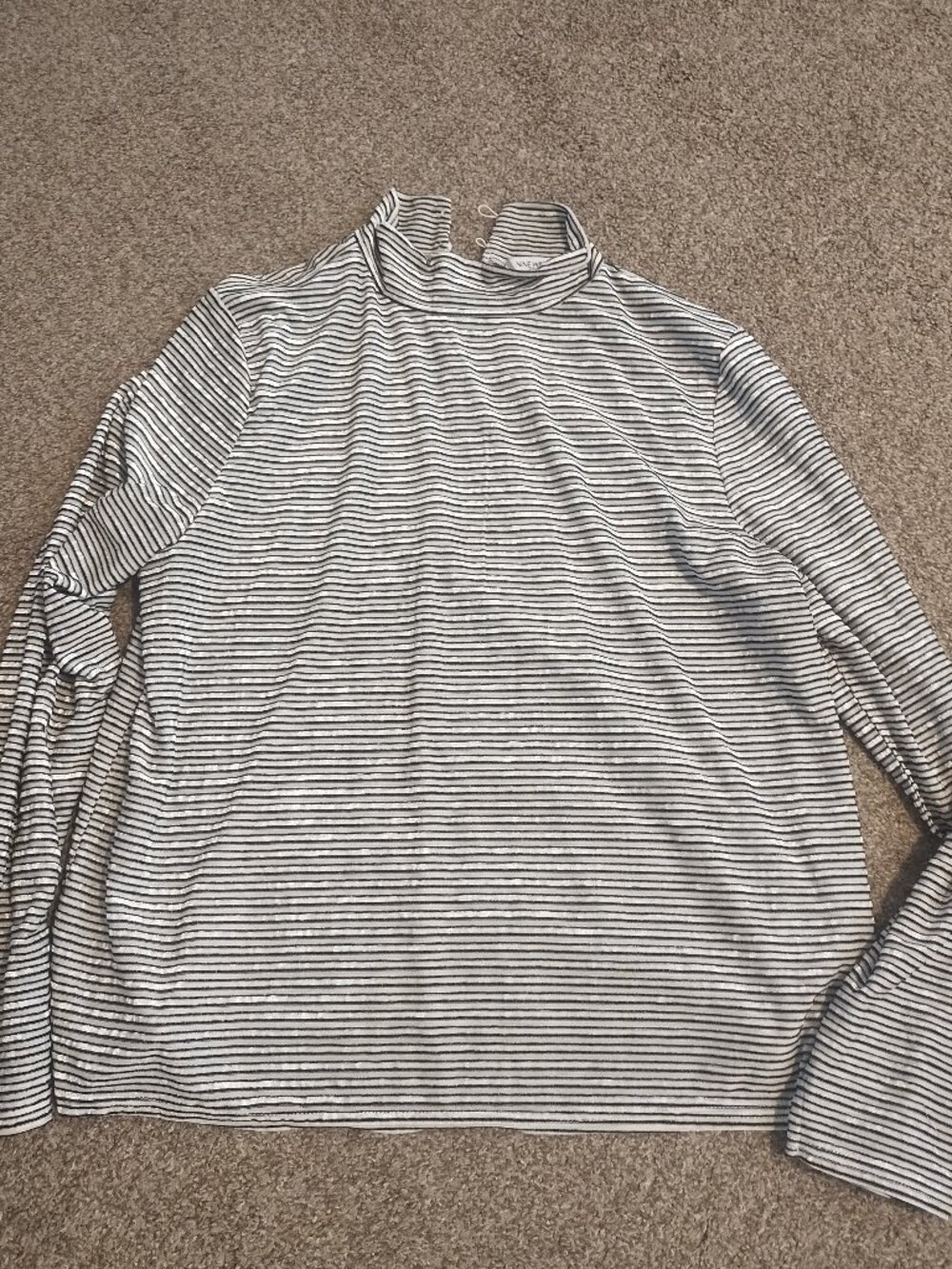 Nine West Mock Neck Black and White Stripe Top L